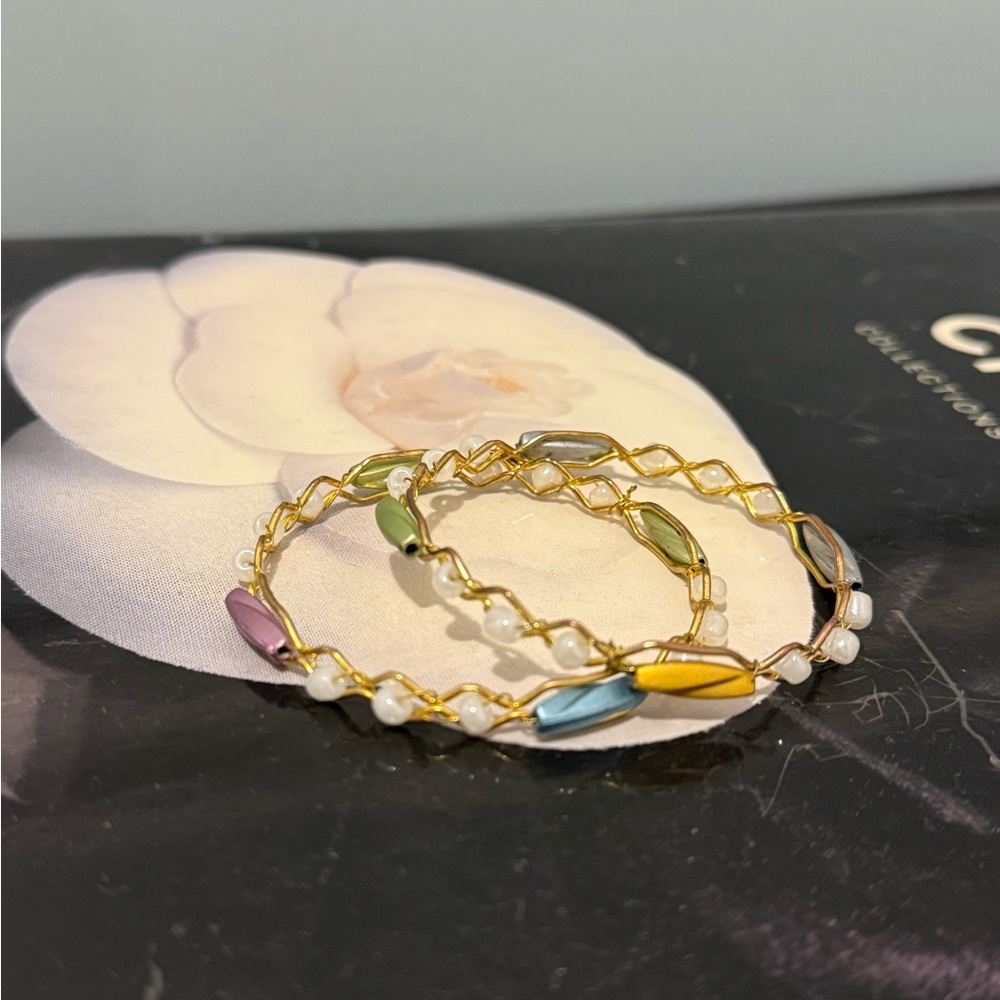Handmade Colorful Gold-Tone Bracelets with Beads Set of Two